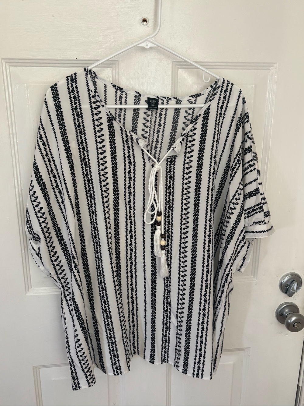 SHEIN White Top with Black Stripe Print